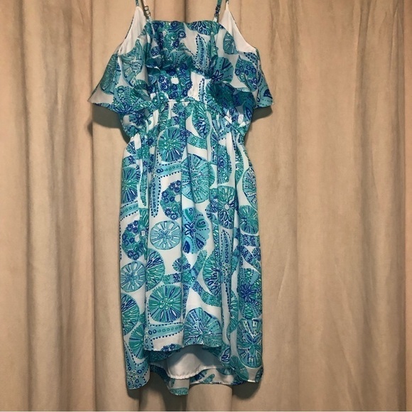 Lilly Pulitzer Ocean Sea Urchin Flounce Dress XS Starfish Ruffle Blue White - Picture 5 of 8